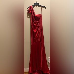 Dina Bar-el Gorgeous Silky Red Off-the-Shoulder Maxi Dress, Size US 4